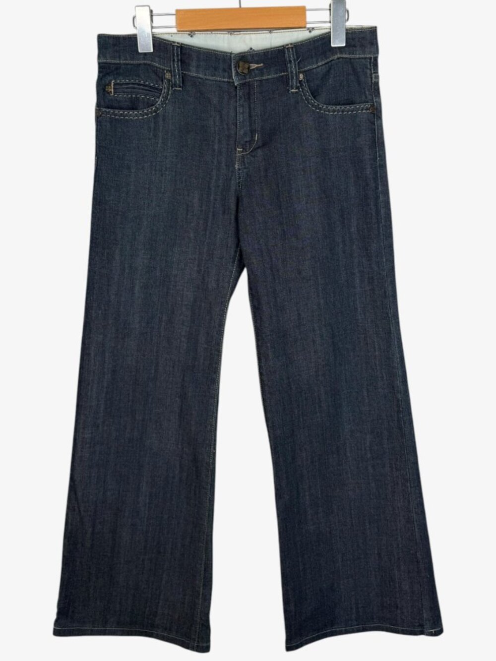 BCBGMAXAZRIA Mid-Rise Wide Leg Denim Jeans - Dark Blue - Size 28